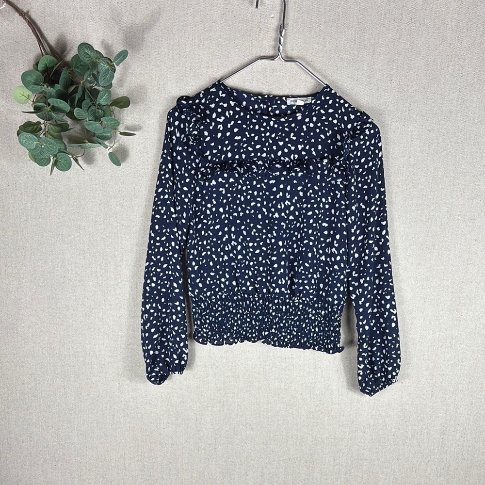 Moa Moa > Navy and White Frill Blouse Extra Small